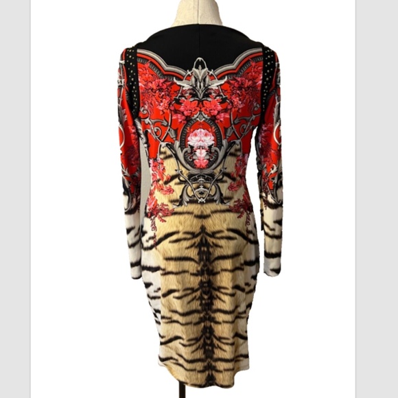 Roberto Cavalli Dress Long Sleeve Stretch Silk Animal Flowers Small Luxury $1250 - Picture 2 of 12